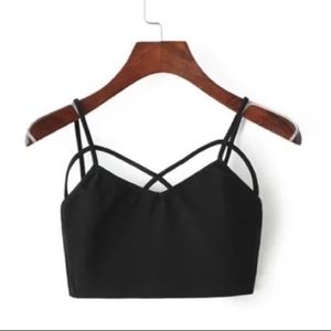 Versatile black strappy padded bra crop top